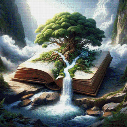 Seitenflut, Buch mit Wasserfall - Diamond Painting