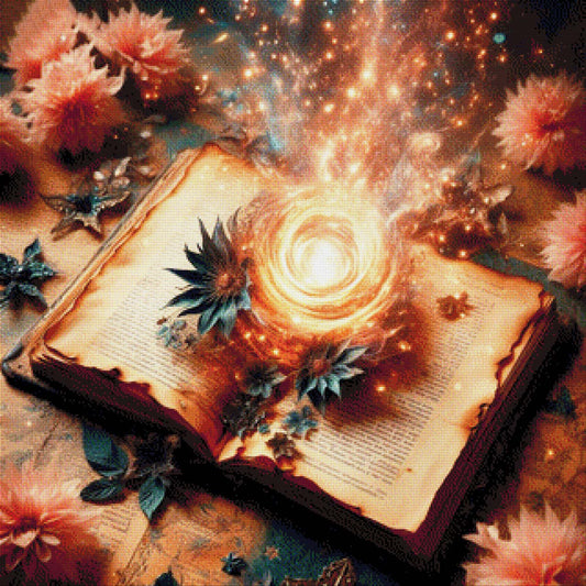 Feuerschrift, Buch in Flammen - Diamond Painting