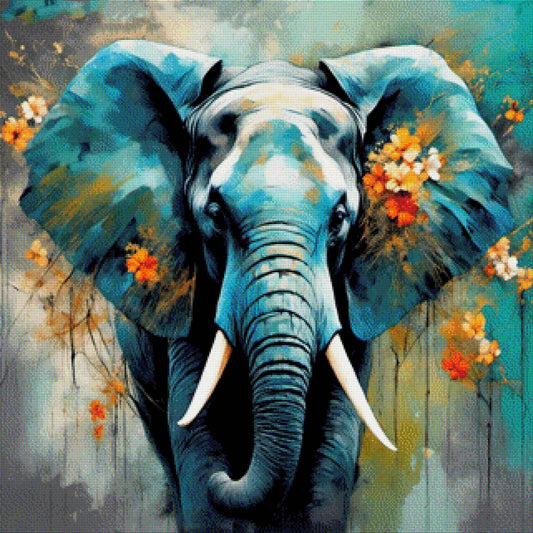 Blütenrüssel, Elefant mit Blümchen - Diamond Painting