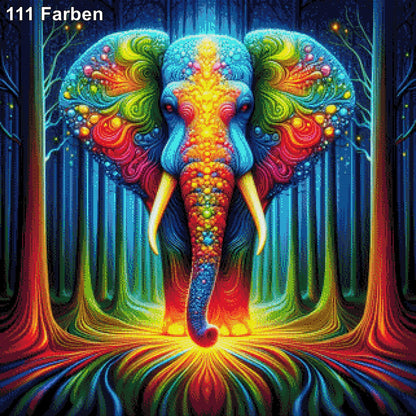 Farbenwald-Riese, Bunter Elefant im Wald - Diamond Painting