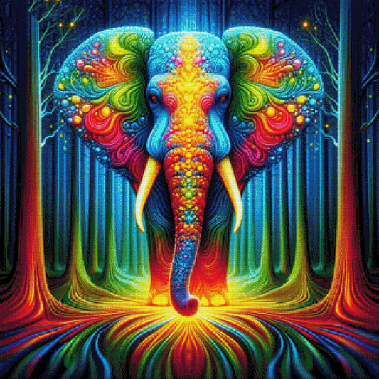 Farbenwald-Riese, Bunter Elefant im Wald - Diamond Painting
