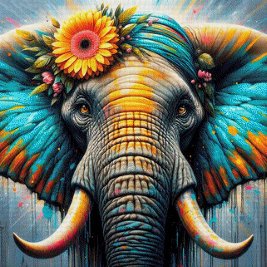 Elefantendame Ella mit Blümchen - Diamond Painting