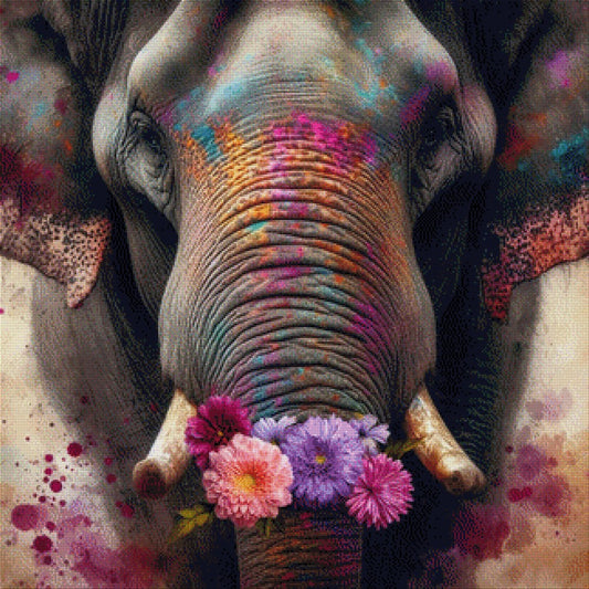 Blumiger Elefant - Diamond Painting
