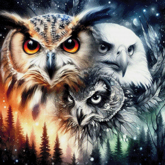 Himmelswächter, Eule, Kautz und Adler - Diamond Painting