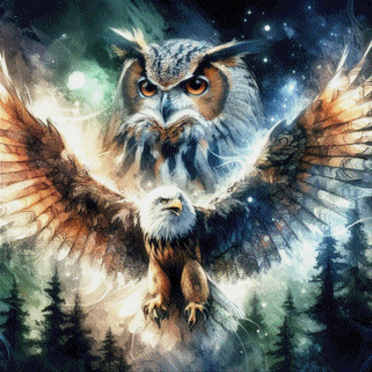 Flügelduett, Eule und Adler - Diamond Painting