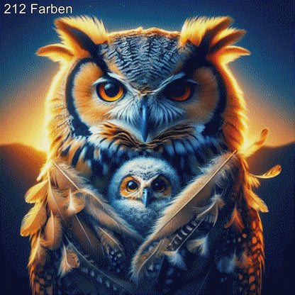 Nestwärme, Eule mit Baby - Diamond Painting