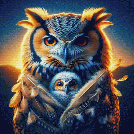 Nestwärme, Eule mit Baby - Diamond Painting