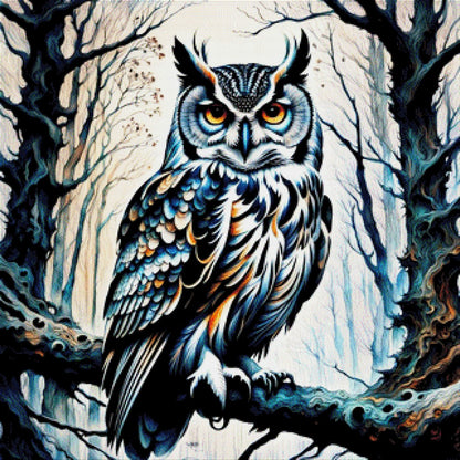 Astwächter, Eule auf Ast - Diamond Painting