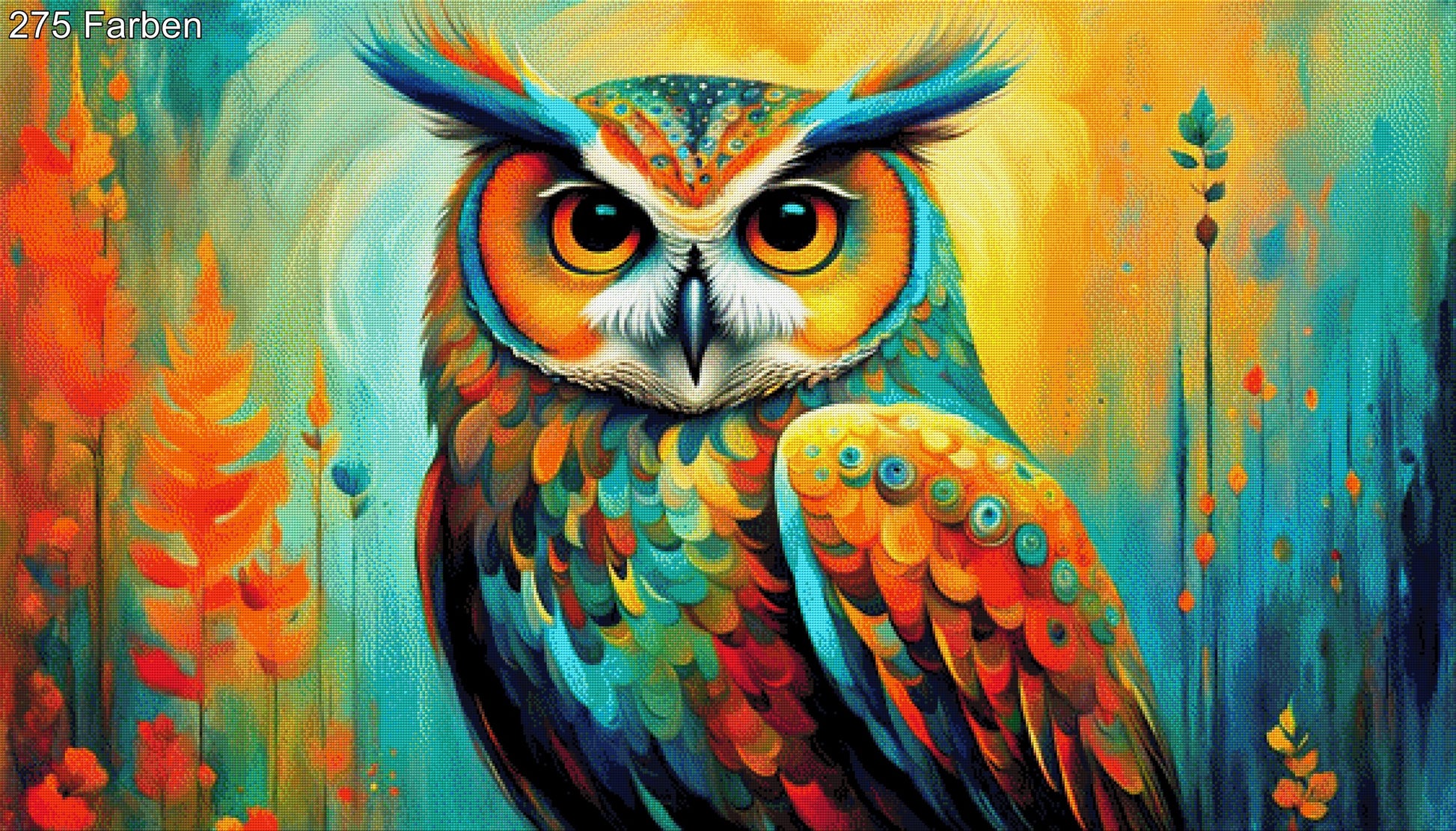 Farbfeder, bunte Eule - Diamond Painting