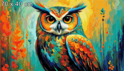 Farbfeder, bunte Eule - Diamond Painting