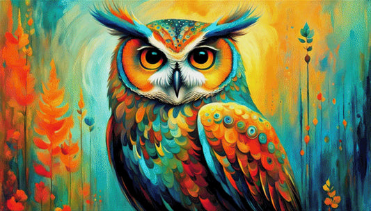 Farbfeder, bunte Eule - Diamond Painting