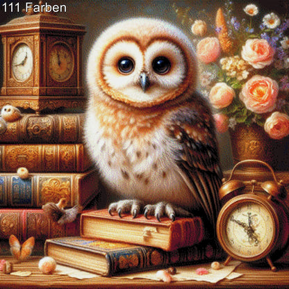 Lesekauz, Kautz auf Bücherstapel - Diamond Painting