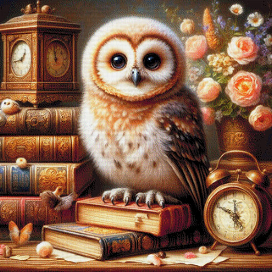 Lesekauz, Kautz auf Bücherstapel - Diamond Painting