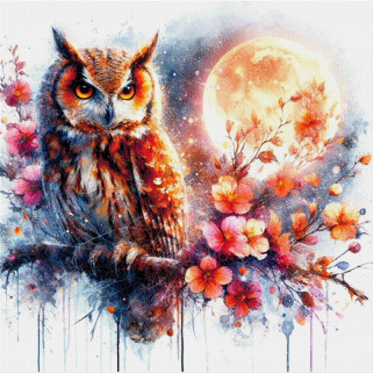 Blutmondfeder, Eule mit Blutmond - Diamond Painting