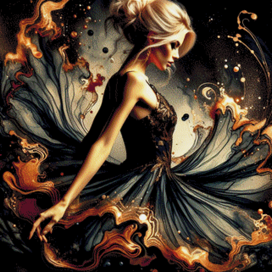 Frau in schwarzem Kleid - Diamond Painting