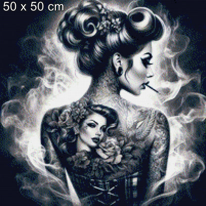 Frau Tattoo schwarz/weiß - Diamond Painting