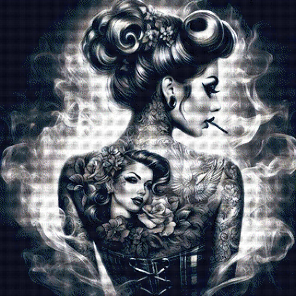 Frau Tattoo schwarz/weiß - Diamond Painting