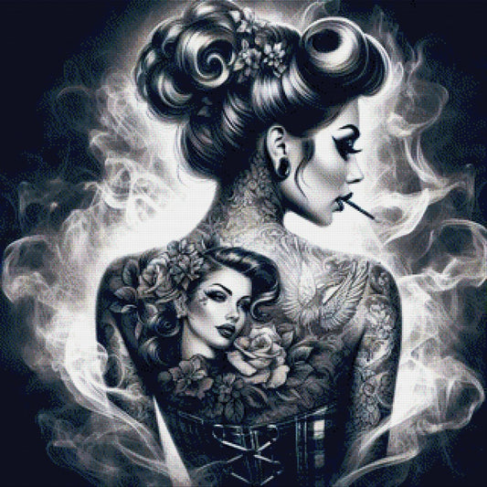 Frau Tattoo schwarz/weiß - Diamond Painting