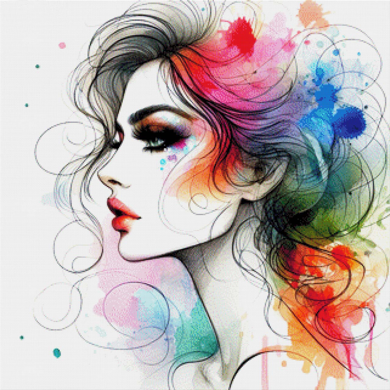 Frau Aquarell Bunt - Diamond Painting