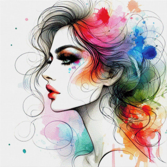 Frau Aquarell Bunt - Diamond Painting