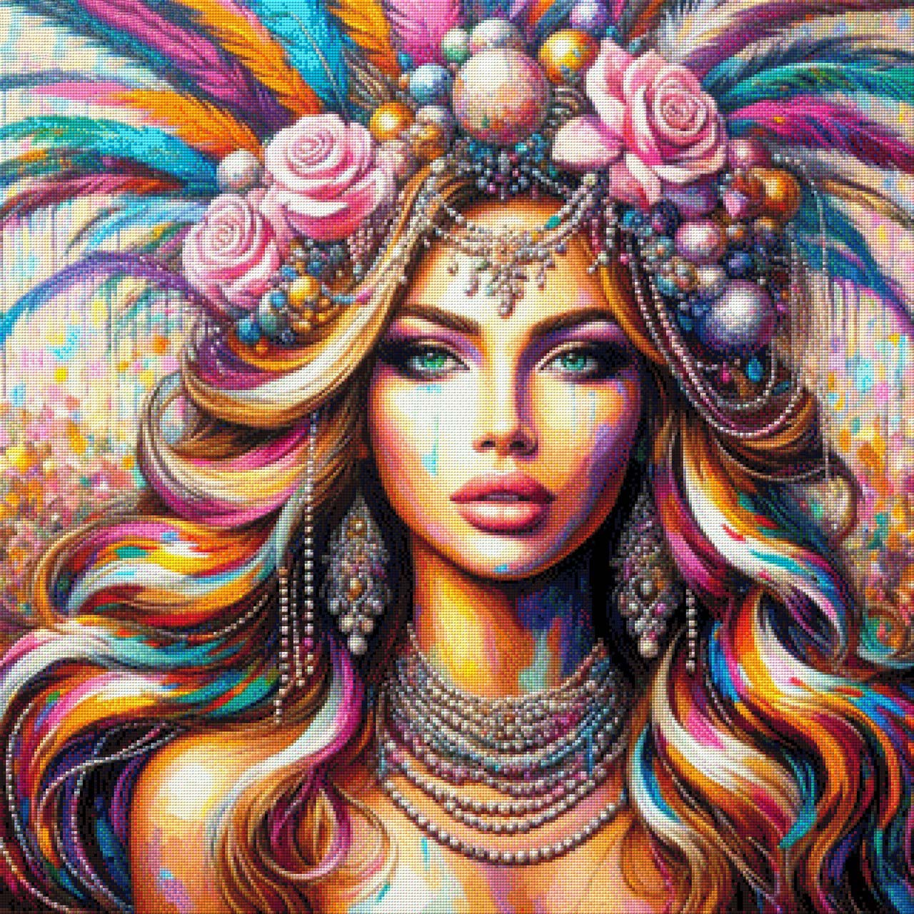 Frau mit bunten Federn - Diamond Painting