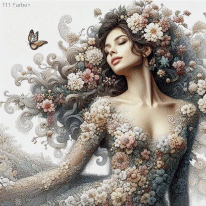 Frau mit Blumenkleid - Diamond Painting