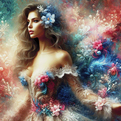 Frau im Blumentraum - Diamond Painting
