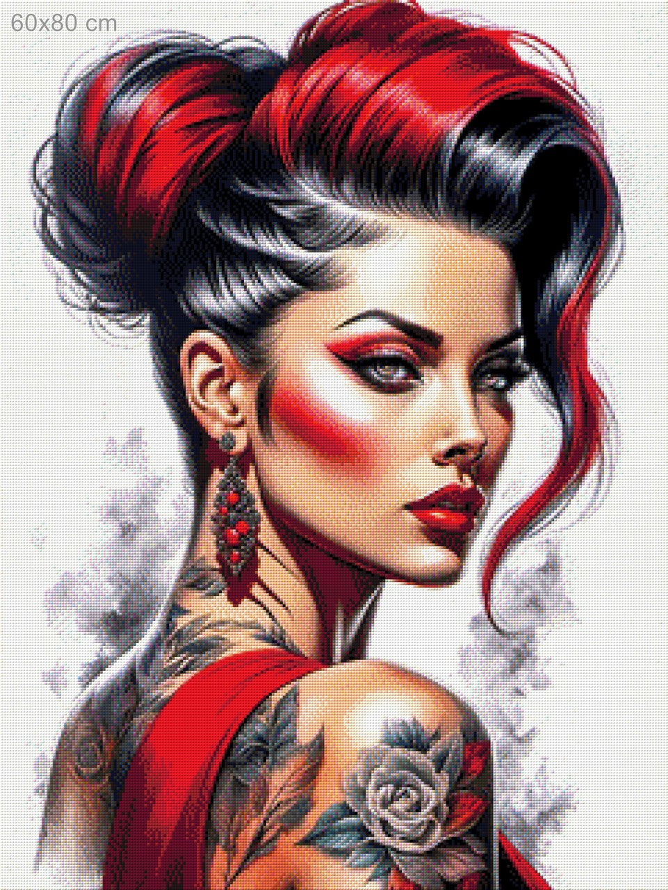 Frau Tattoo Rot - Diamond Painting