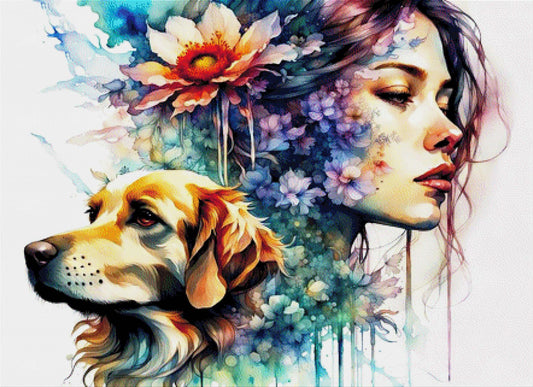 Mädchen mit Hund - Diamond Painting