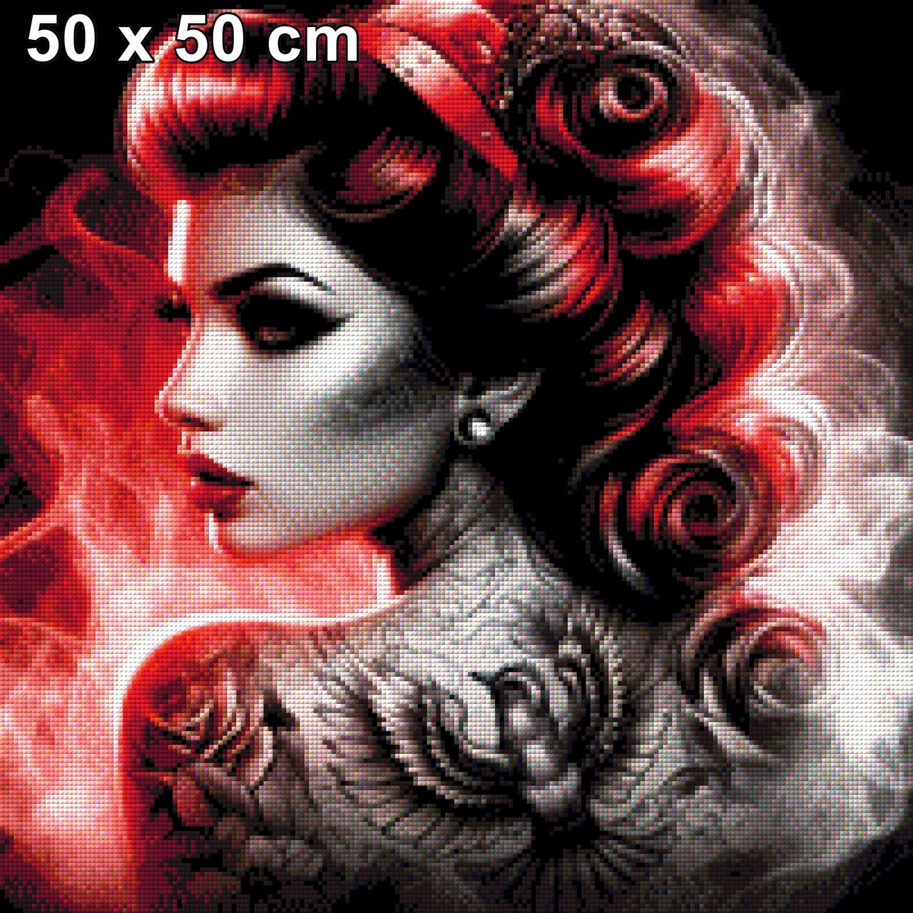 Rote Tattoo-Frau - Diamond Painting