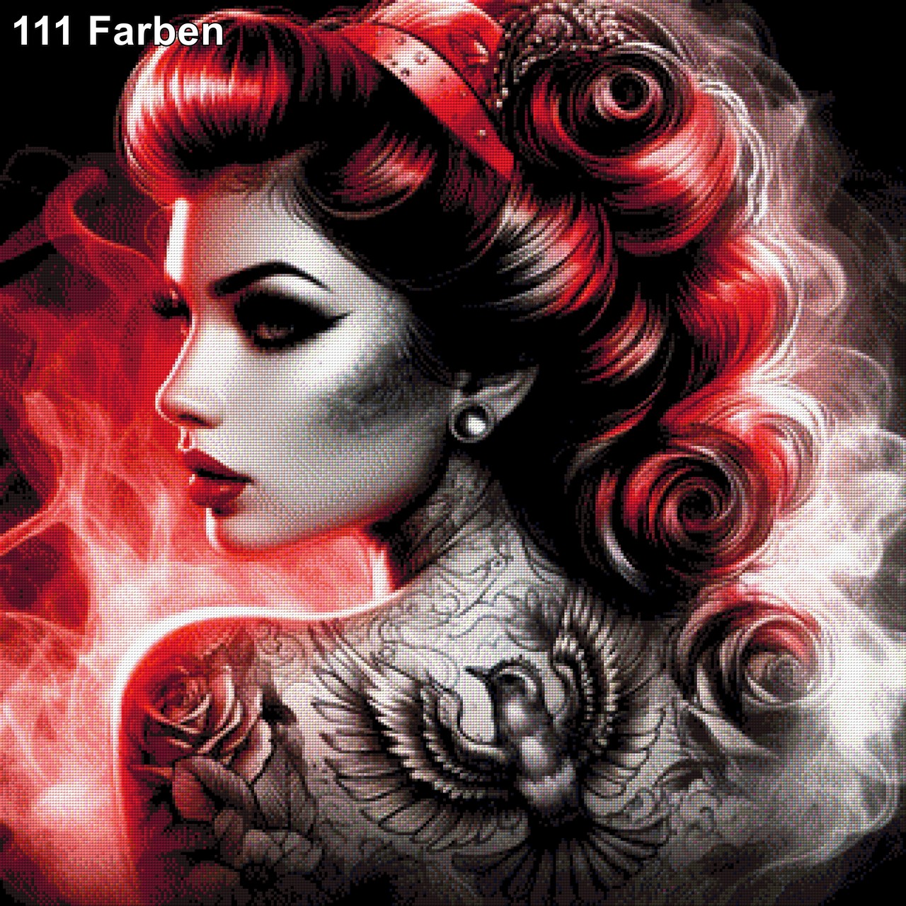 Rote Tattoo-Frau - Diamond Painting