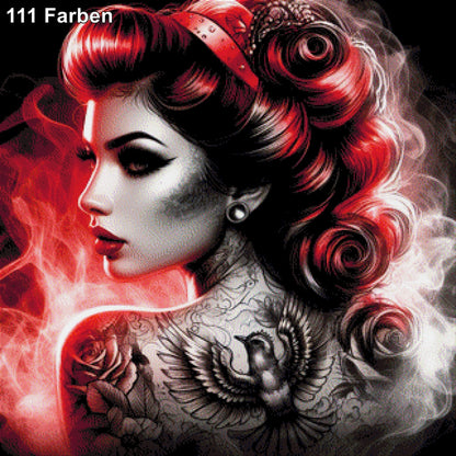 Rote Tattoo-Frau - Diamond Painting