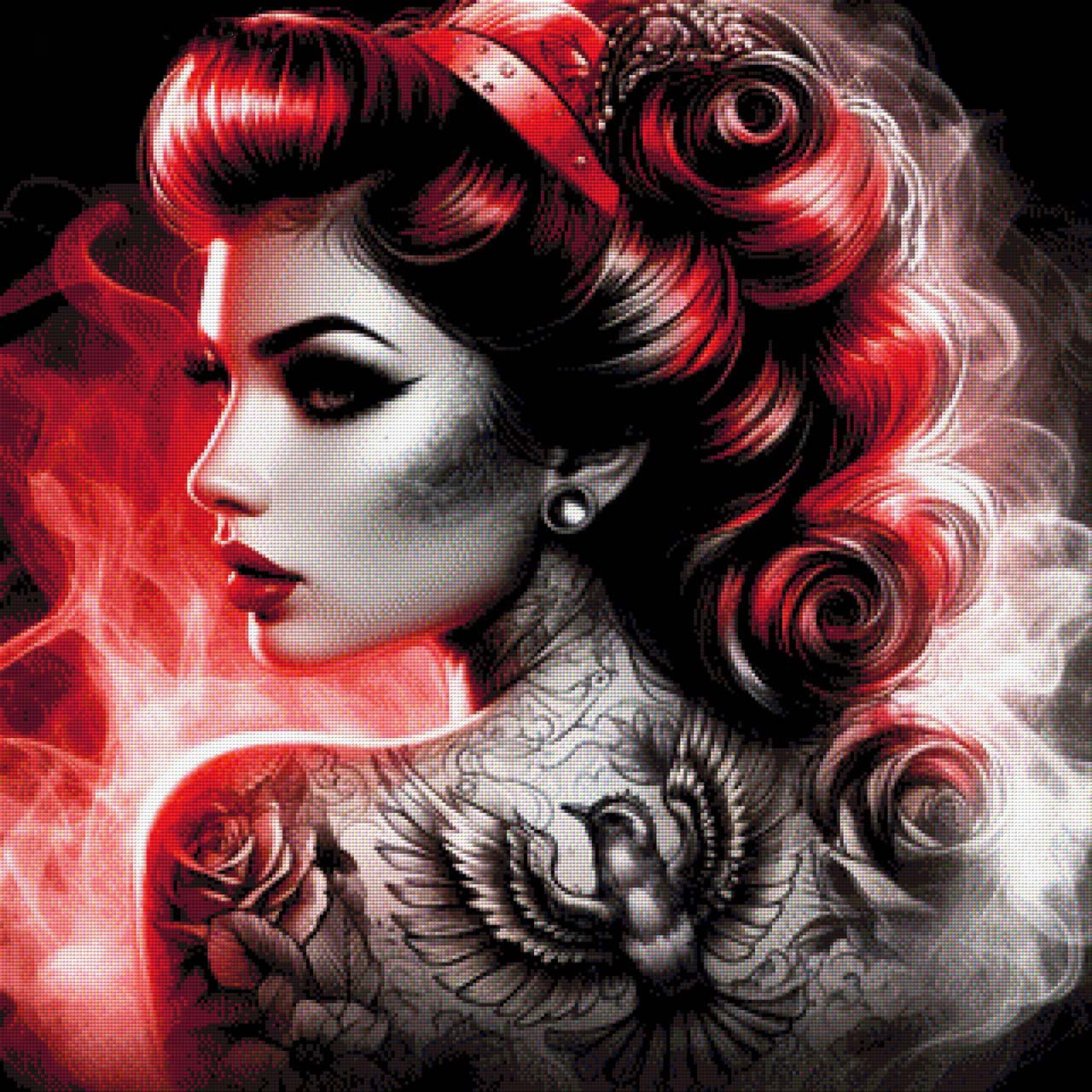 Rote Tattoo-Frau - Diamond Painting