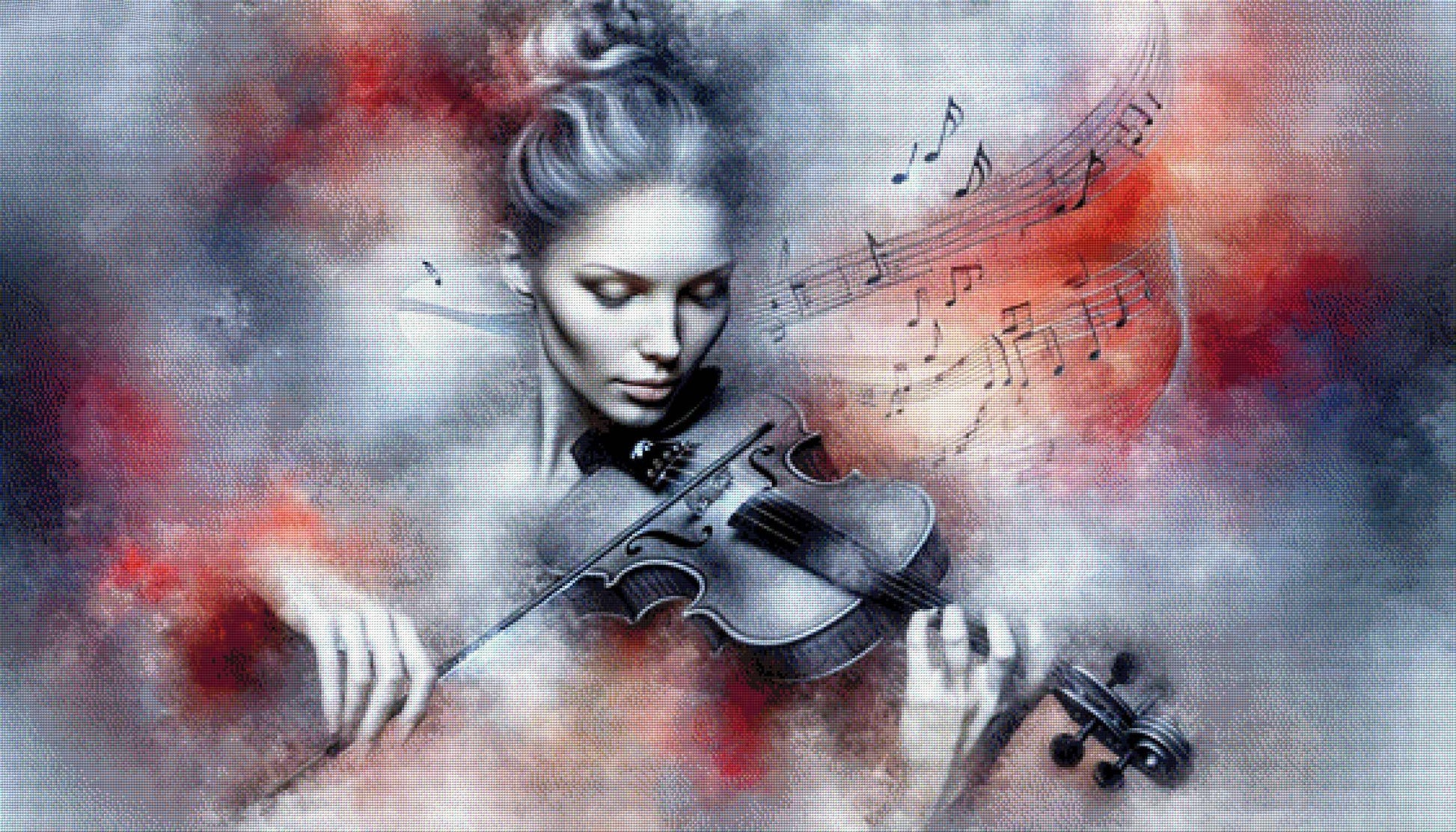 Frau mit Geige - Diamond Painting