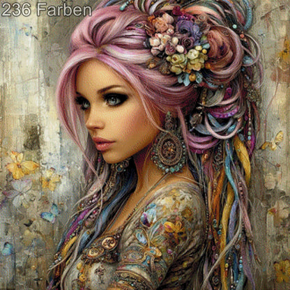 Diamond Painting Frau mit lila Haaren