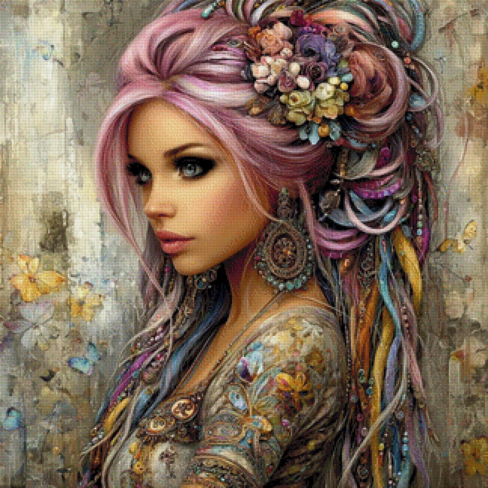 Diamond Painting Frau mit lila Haaren
