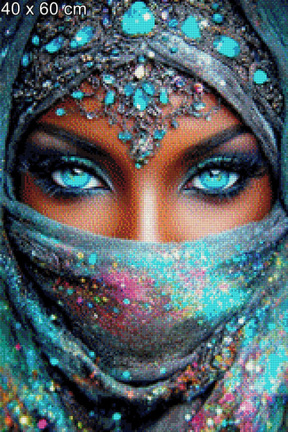Diamond Painting Frau mit blauen Augen und Schleier