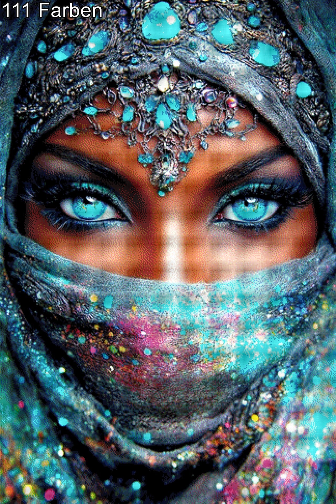 Diamond Painting Frau mit blauen Augen und Schleier