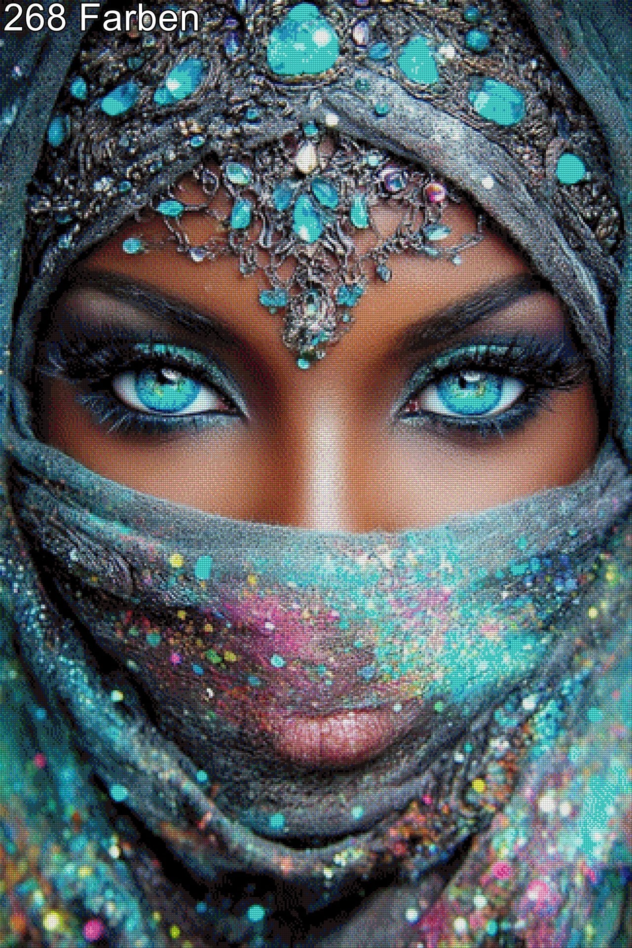 Diamond Painting Frau verschleiert Gesicht Türkis Augen