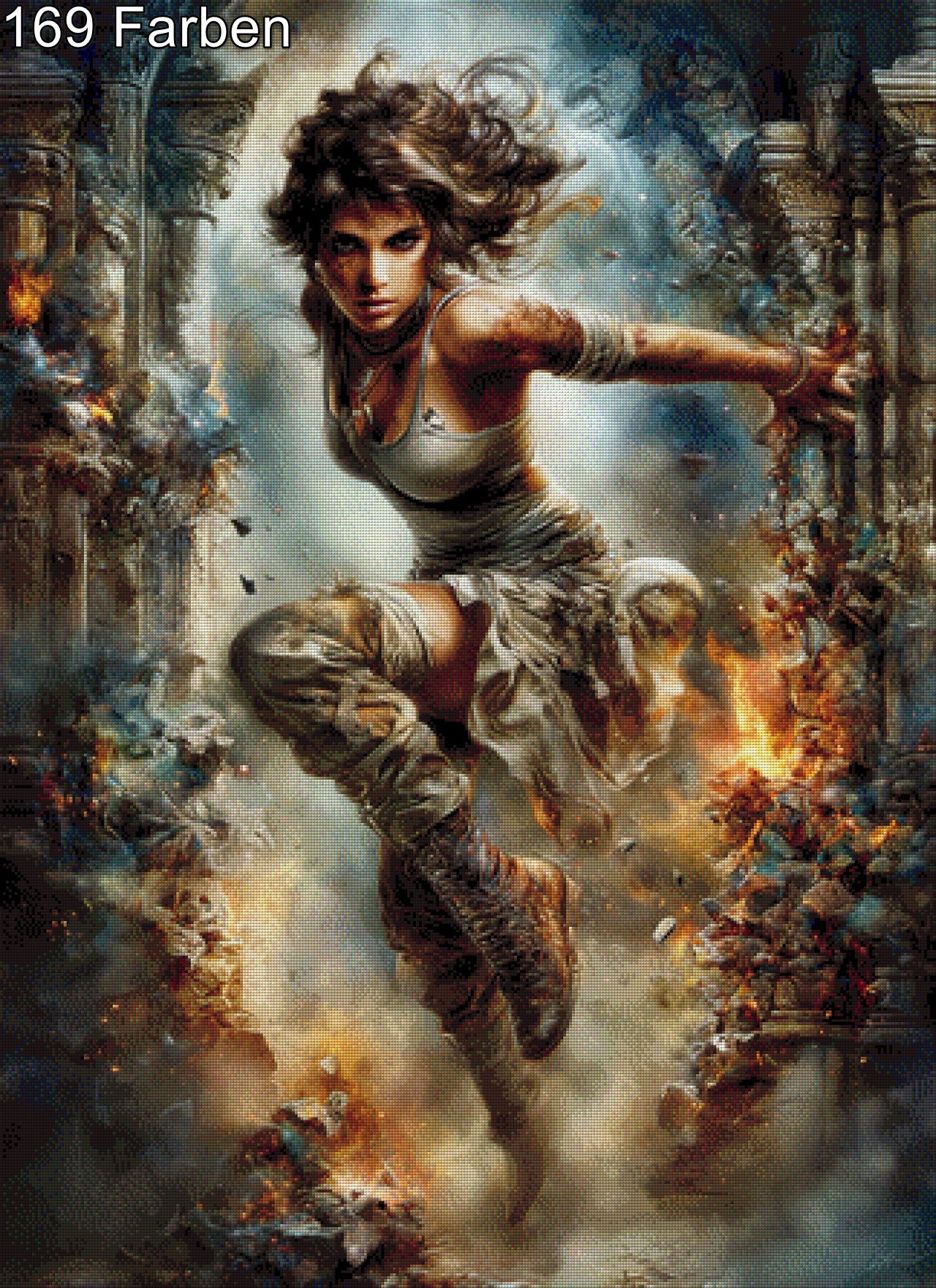 Diamond Painting Frau Kämpferin Säulen Ruine