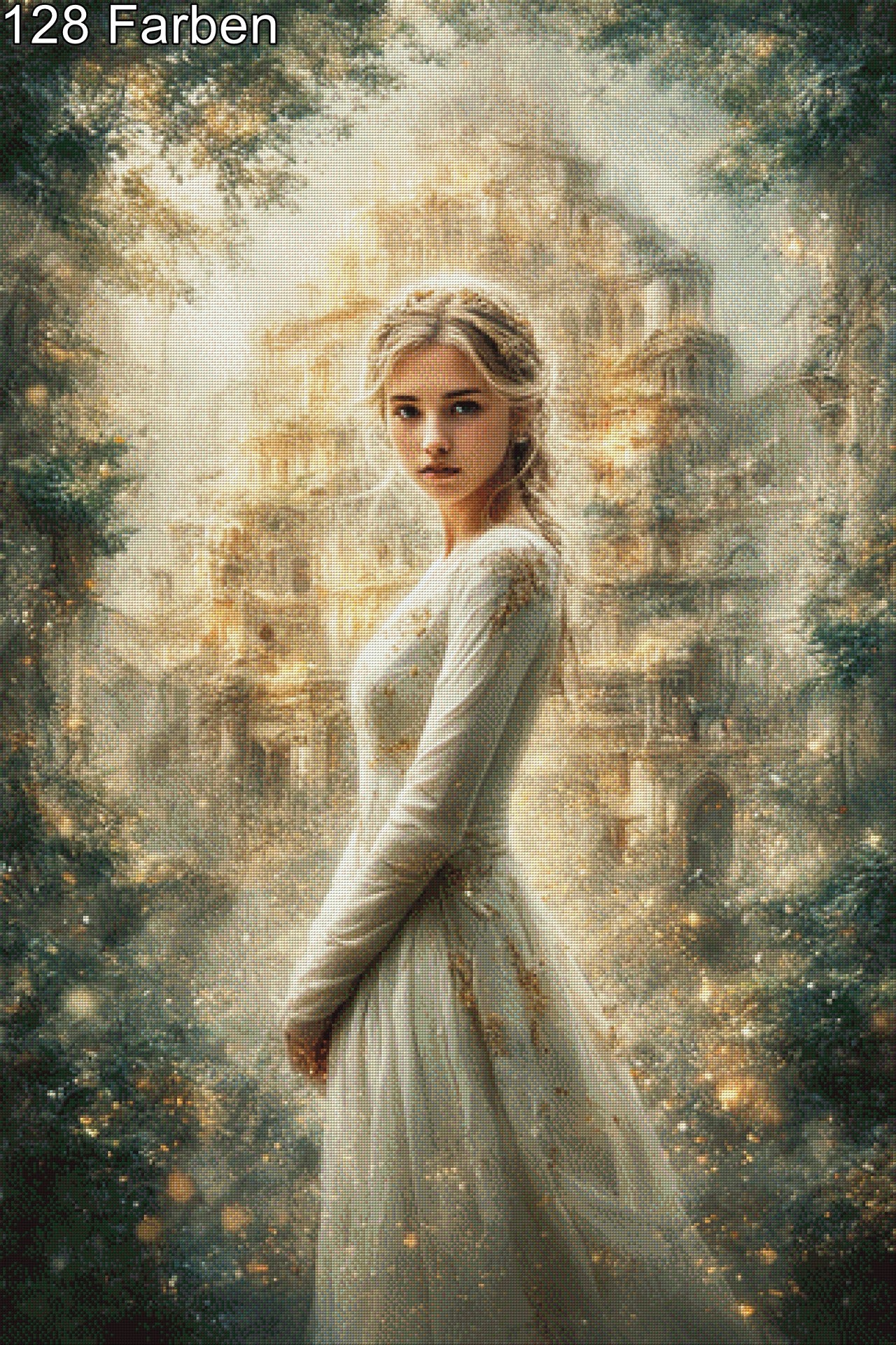 Diamond Painting Frau schüchtern helle Farben 