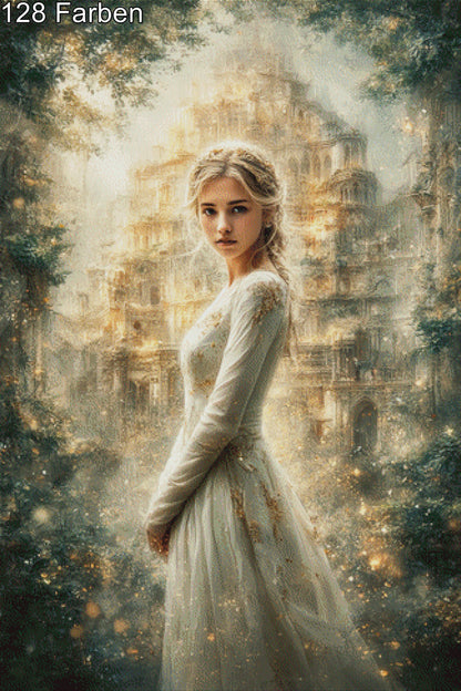 Diamond Painting Frau schüchtern helle Farben 