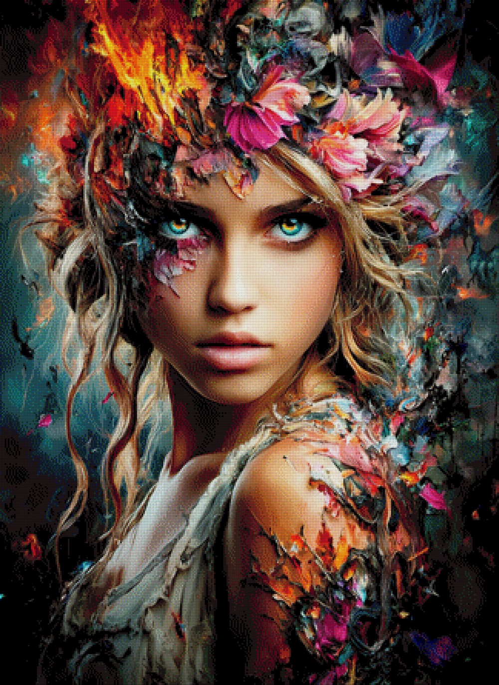 Diamond Painting Frau Blumen Gesicht 