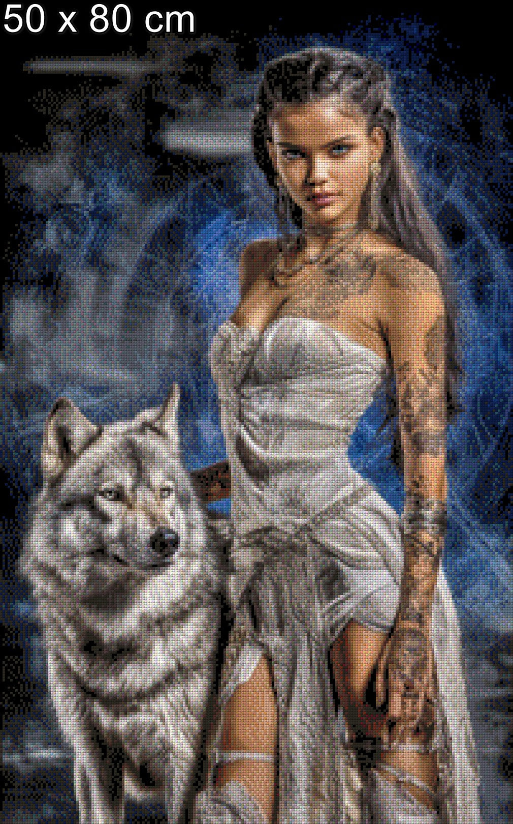 Diamond Painting Frau mit Wolf