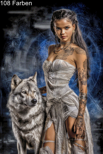 Diamond Painting Frau mit Wolf
