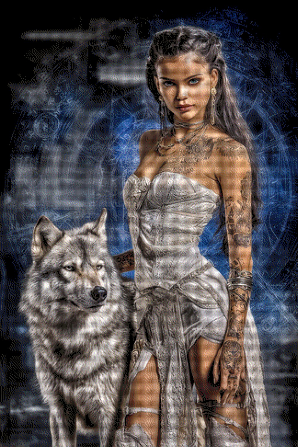 Diamond Painting Frau mit Wolf