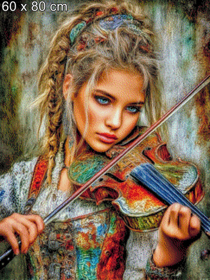 Diamond Painting Frau mit Geige blaue Augen