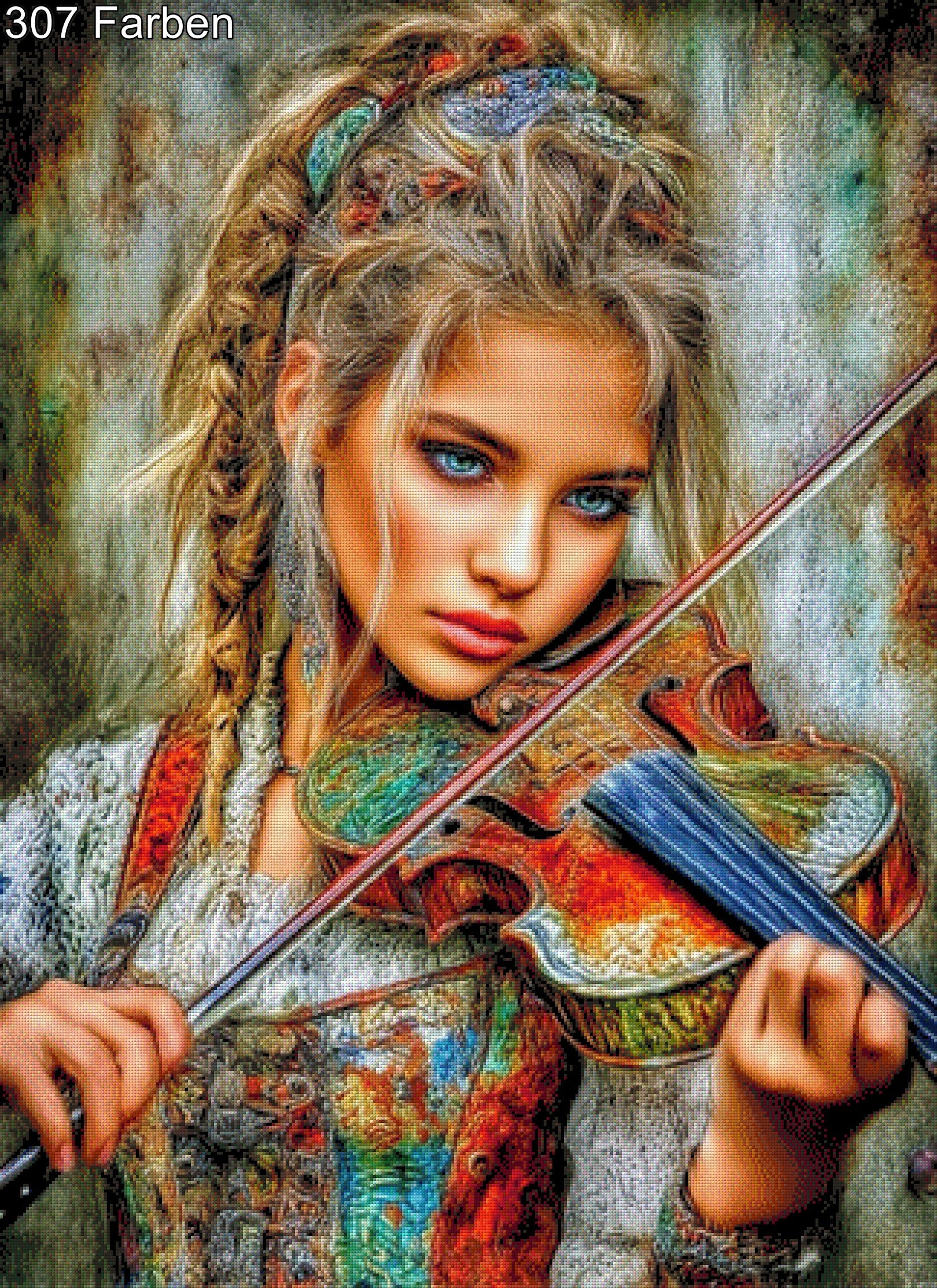 Diamond Painting Frau mit Geige blaue Augen
