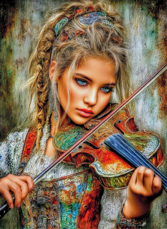 Diamond Painting Frau mit Geige blaue Augen