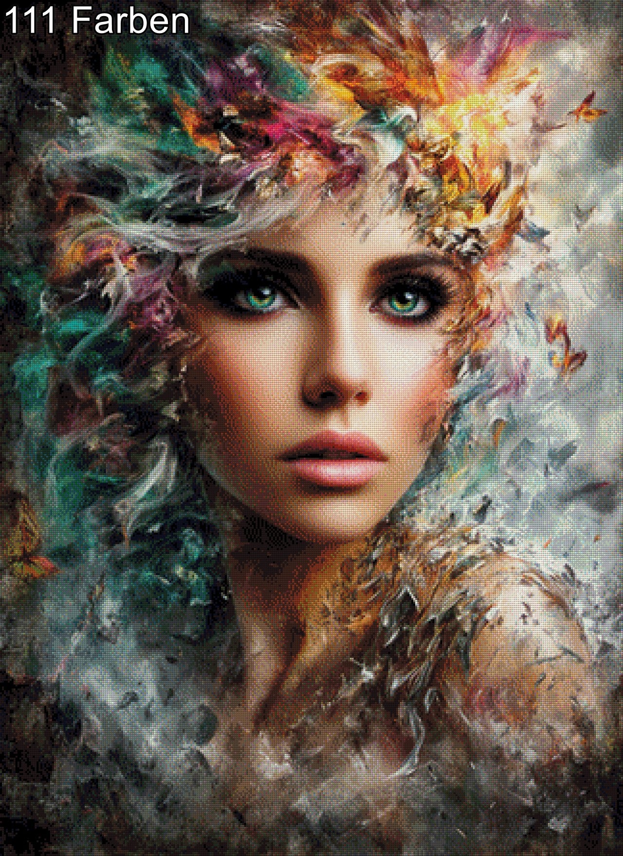 Diamond Painting Frau mit bunten Federn